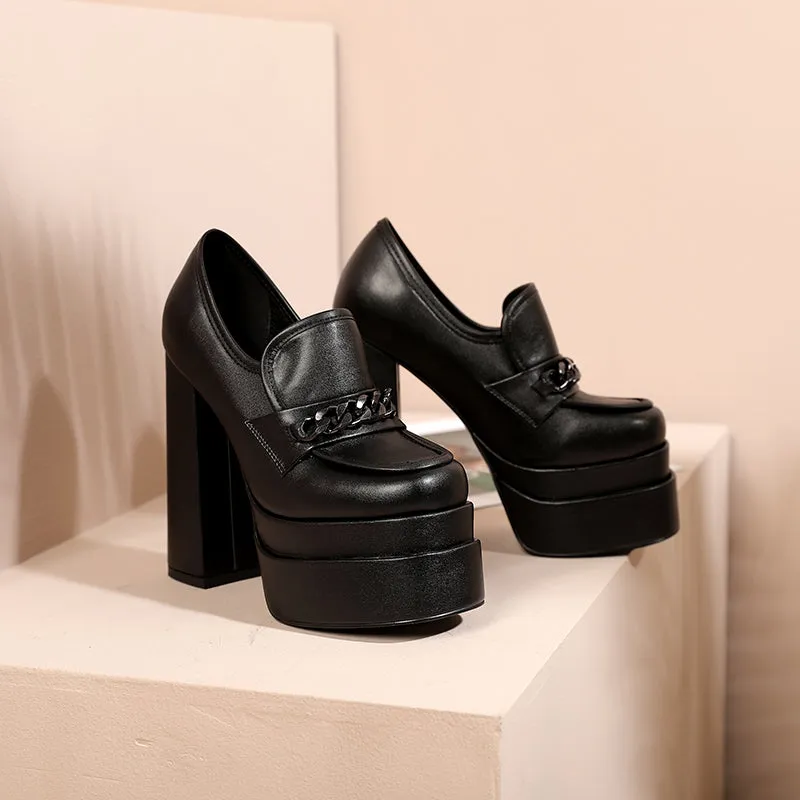 Dayana Platform High Chunky Heel Loafers with Chain