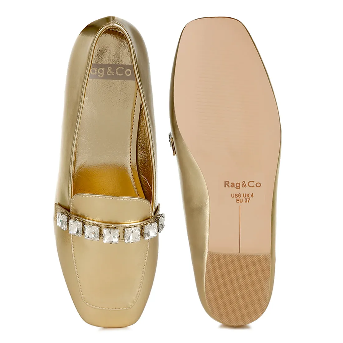 Diamante Strap Metallic Loafers