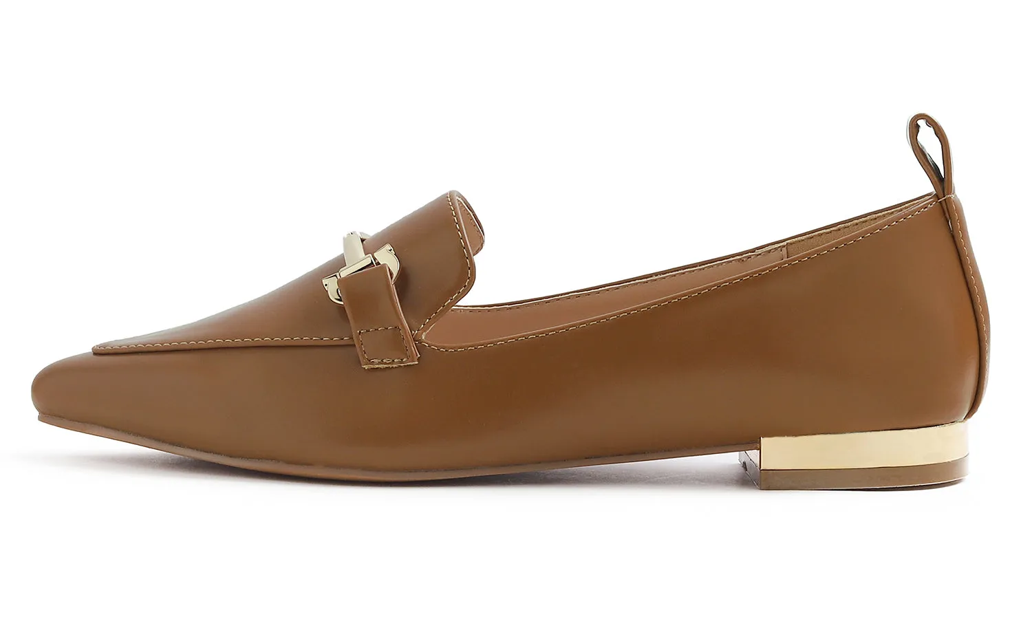 Feversole Women's Loafer Flat Pointed Deco Low Heel Fashion Slip On Dress Driving Office Shoes Vegan Leather Metal Trim